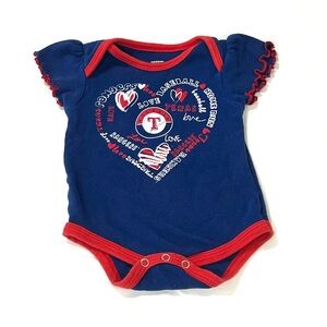 Texas Rangers One Piece Creeper Baby Infant 3-6 Months Blue MLB Hearts Girls